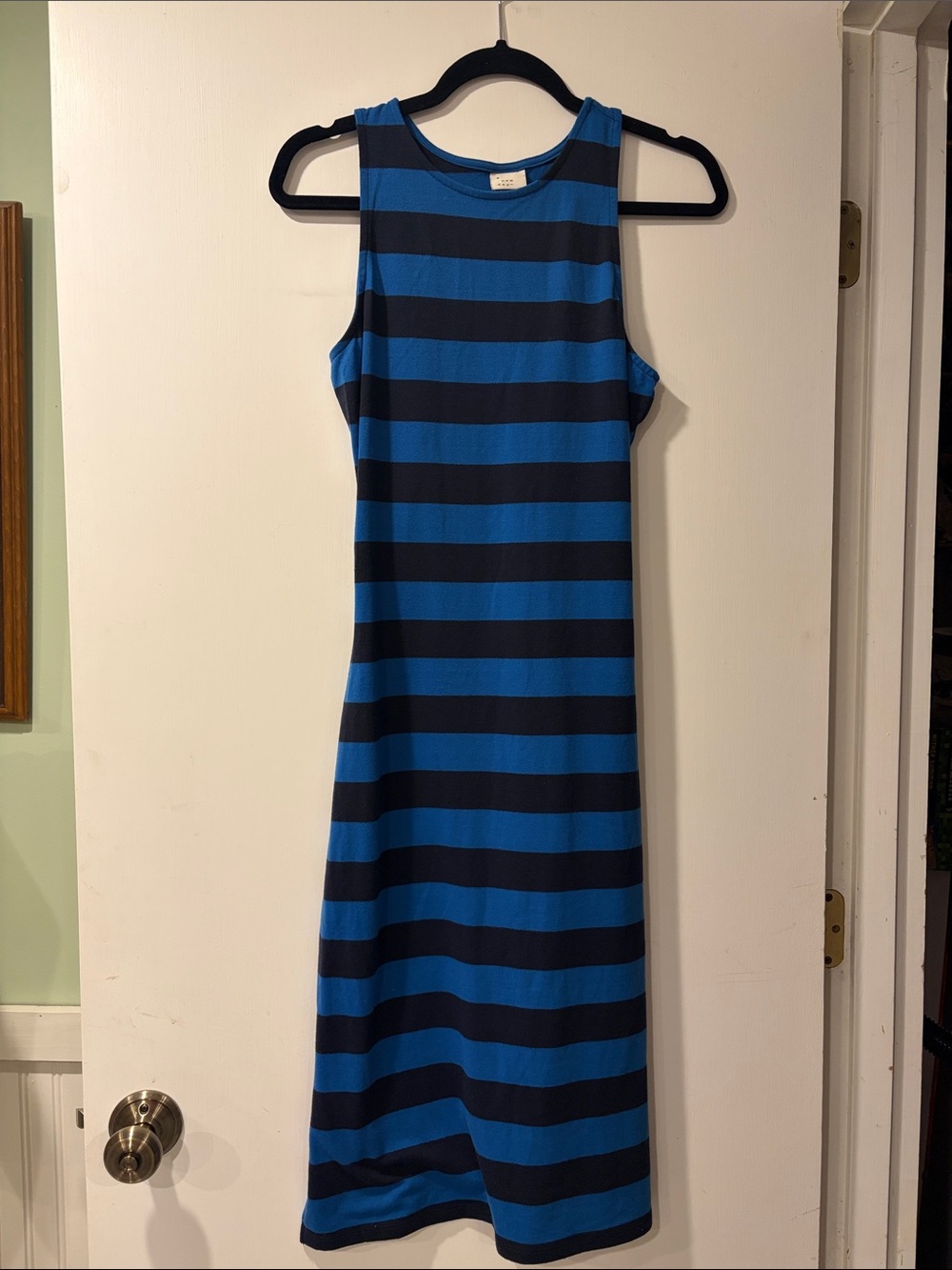 A new day XS Sleeveless Blue and Black Striped Maxi Dress